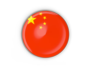 Flag of china, round icon with metal frame