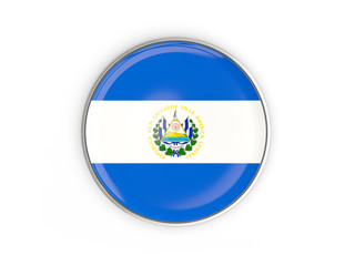 Flag of el salvador, round icon with metal frame