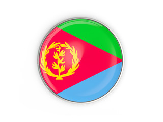Flag of eritrea, round icon with metal frame