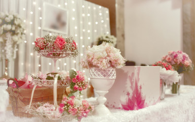 wedding decoration details with retro tone and soft focus.