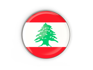 Flag of lebanon, round icon with metal frame