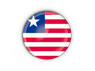 Flag of liberia, round icon with metal frame