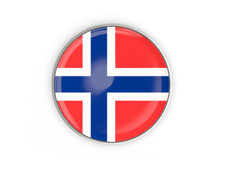 Flag of norway, round icon with metal frame