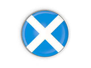 Flag of scotland, round icon with metal frame