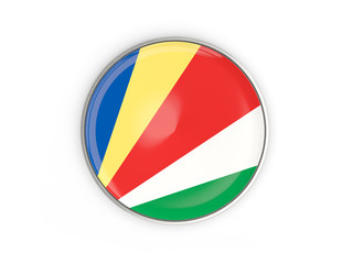 Flag of seychelles, round icon with metal frame