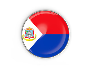 Flag of sint maarten, round icon with metal frame