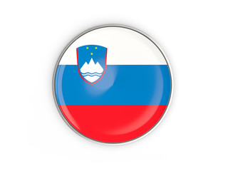 Flag of slovenia, round icon with metal frame