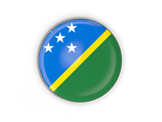 Flag of solomon islands, round icon with metal frame