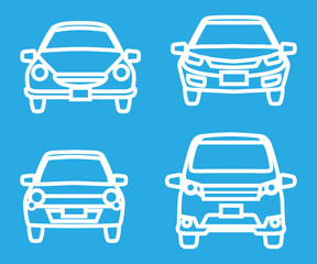 Car icon set - Front view, White line