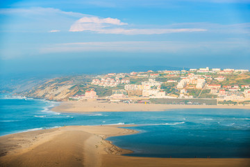 Panoramic view of the lagoon of Obidos, the city of Foz do Arelno and the Atlantic Ocean. Portugal - 132090781