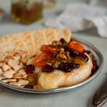 Dried Fruit, Walnut and Honey Baked Brie