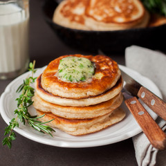 Fluffy Wholemeal Pancakes with Herbed Butter
