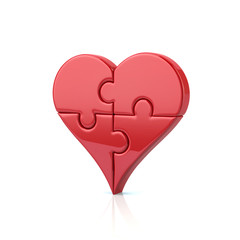 Red heart shaped puzzle 3d illustration