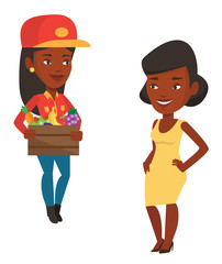 Delivery courier delivering groceries to customer.