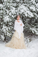 Portrait of beautiful winter bride.