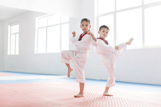 Little children practicing Tae Kwon Do