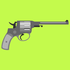 Pistol handgun security and military weapon. Metal revolver gun. Criminal and police firearm vector illustration.