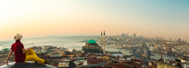 Panoramic View of City at Sunrise with curved Horizon