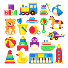 Kids toys cartoon vector icons collection