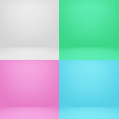 Obraz premium Empty white and color 3d studio room vector photo backgrounds set