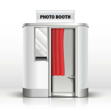 Photo booth cabin, digital kiosk for passport, family wedding vector illustration