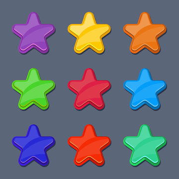 Vector cartoon color glossy stars, shiny buttons