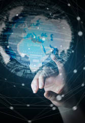 Businesswoman touching global network on planet earth 3D renderi