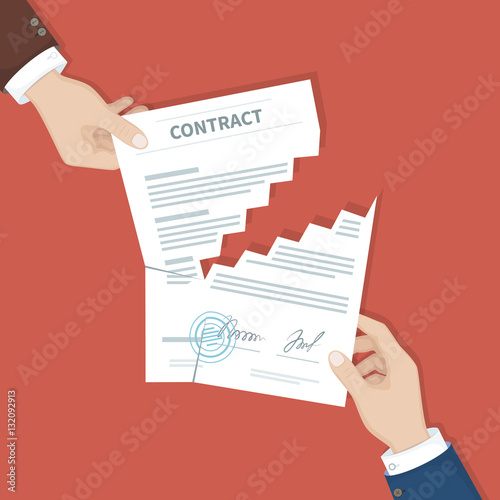 "Contract termination concept. Two businessman hands tearing document