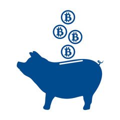 Stylized icon of a piggy bank with bitcoins.