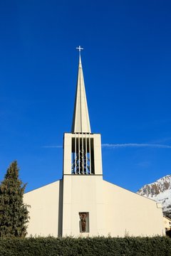 CATHOLIC CHURCH SAINT BARTHELEMY OF VERBIER , SWISS MOUNTAIN , SWITZERLAND , DECEMBER 2016