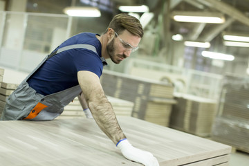 Obraz premium Handsome young man working in the lumber factory