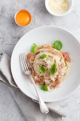 pasta carbonara with prosciutto and   parmesan cheese
