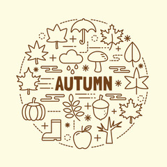 autumn minimal thin line icons set