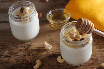 Homemade yogurt with nuts and honey