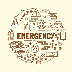 emergency minimal thin line icons set