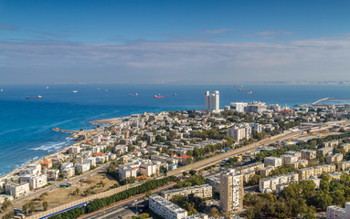 View of the Mediterranean sea and Haifa, Israel