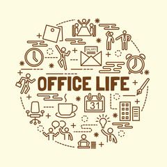 office life minimal thin line icons set