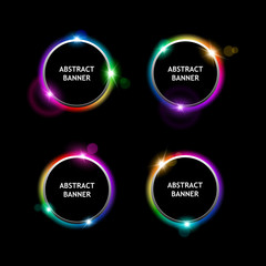 Obraz premium Set of colored round banners on dark background, for your design, vector illustration