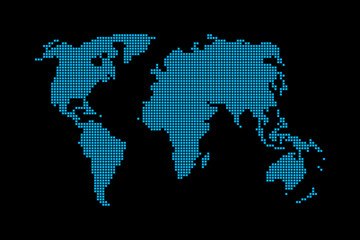 Abstract pixel World Map on black background, vector illustration