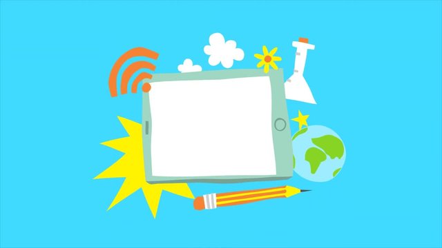 Modern gadget for kids education and cartoon objects HD animation background.