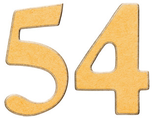 54, fifty four, numeral of wood combined with yellow insert, iso