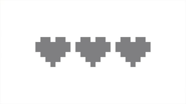 Pixel art retro game style red hearts life bar animation. HD