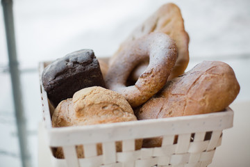 Modern bakery with assortment of bread, cakes and buns