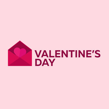 Happy Valentines Day. Pink envelope on pink background. Vector flat illustration.