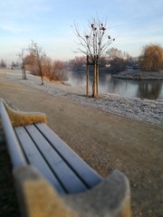 Szczecin - mroźny poranek nad jeziorkiem Słonecznym.