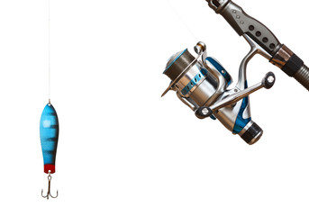 Fishing tackle isolated on white.