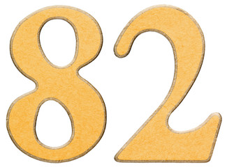 82, eighty two, numeral of wood combined with yellow insert, iso