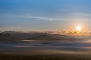 panorama of mountain  with sun and fog