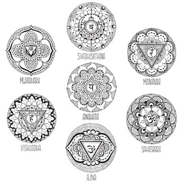 9 mandalas style mihendi symbolizing chakras