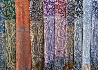 Colorful scarves on an oriental bazaar market